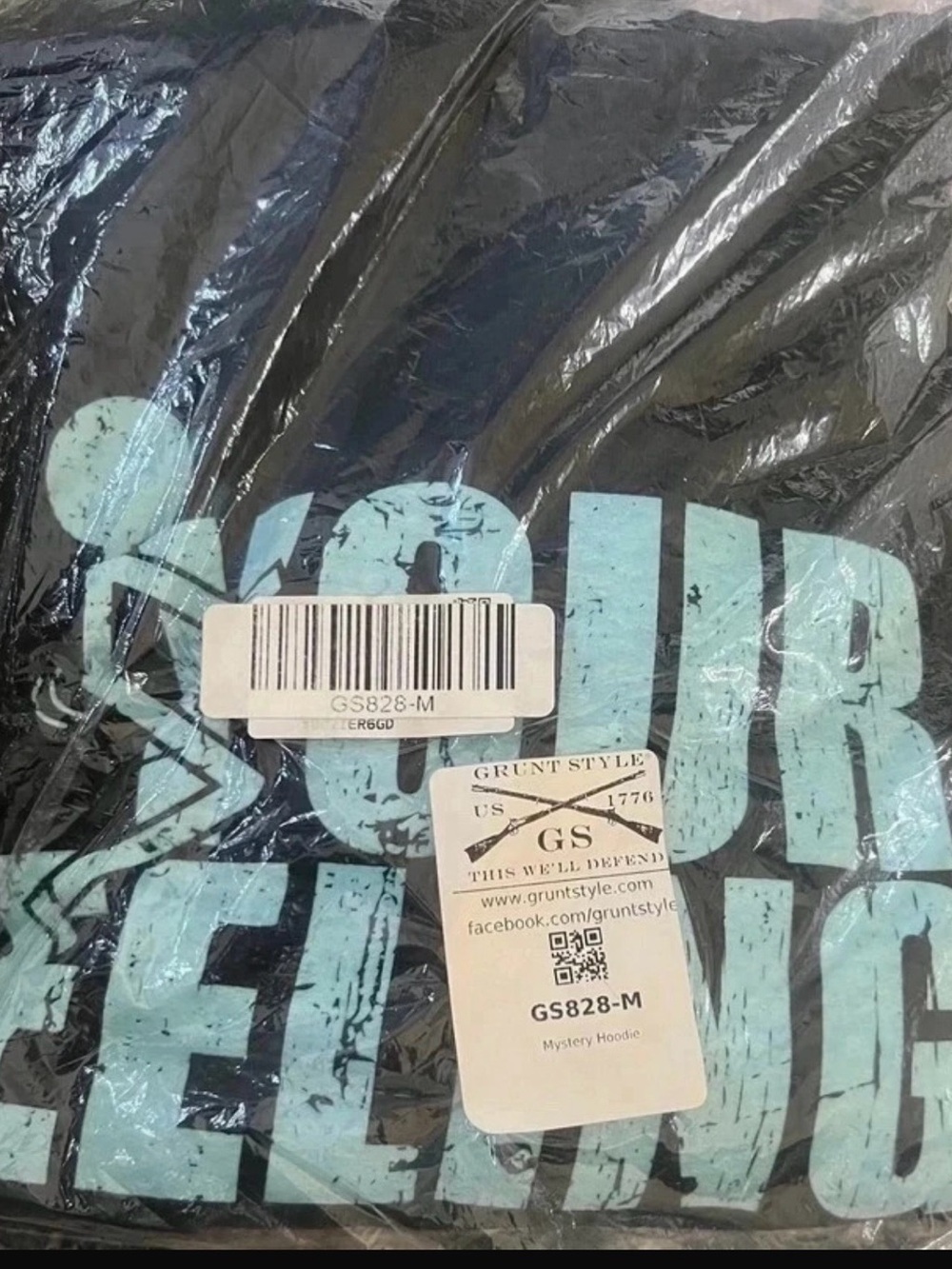 Grunt Style Black Hoodie with Light Aqua Graphic